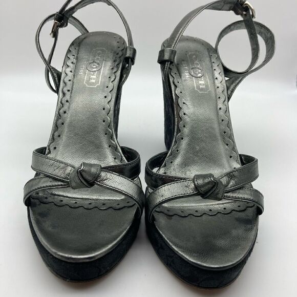 Vintage Coach Cathleen Pewter Leather Sandals Size 5,5 - Picture 4 of 13